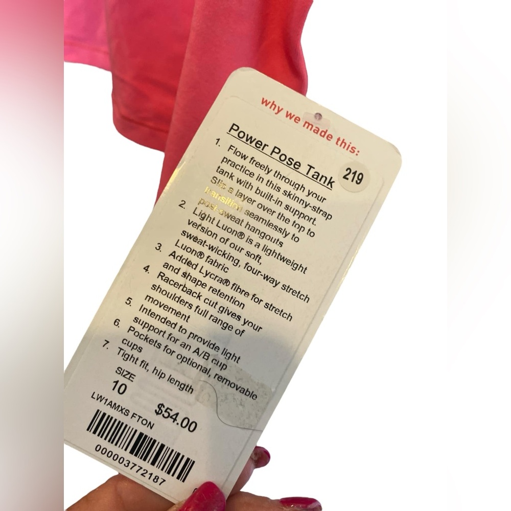 NWT Lululemon power pose tank FLASH LIGHT TONE PINK Size 10 - Picture 4 of 5